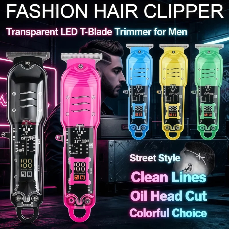 Men Grooming Home - Transparante elektrische haarkapper met LCD digitaal